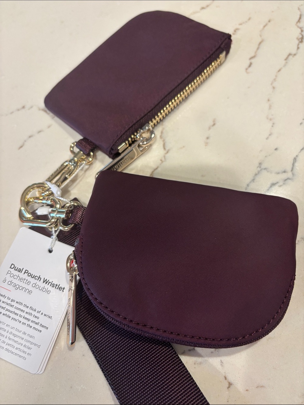 PLUM Lululemon Dual Pouch Wristlet w/ Gold Hardware NWT RARE